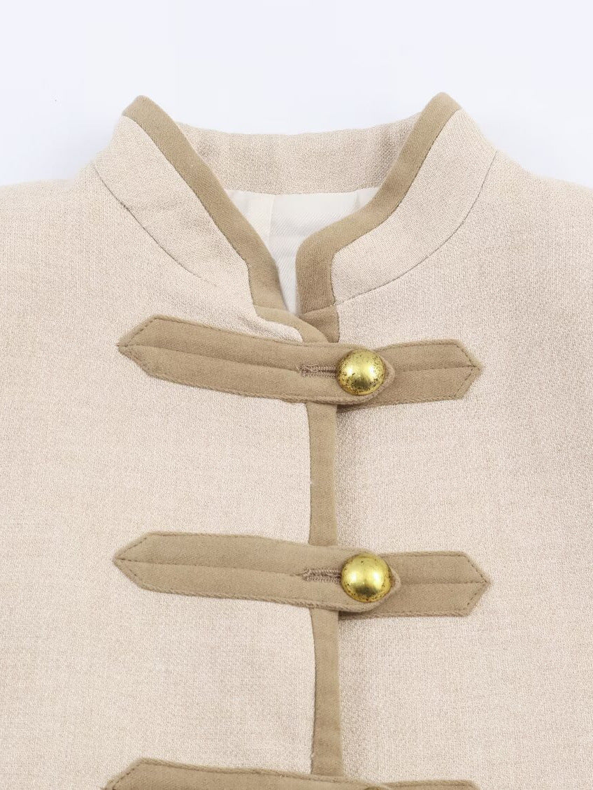 Design Padded Shoulder Rope Knot Button Jacket Coat