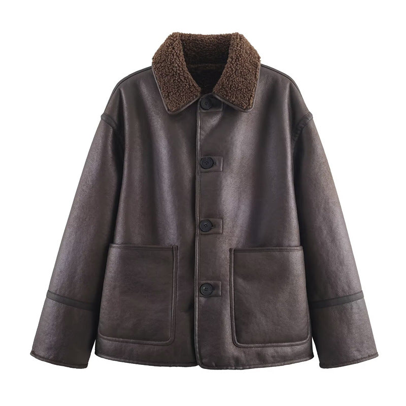 Womens Cozy Casual Double-Sided Leather-and-Fur All-in-One Coat For Warmth And Style