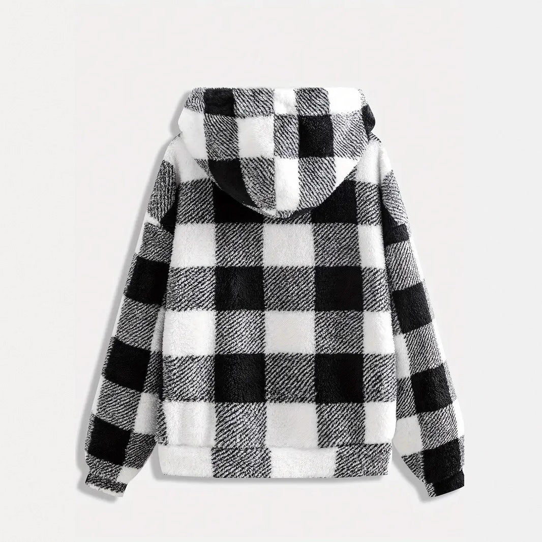 Fashionable Casual Zip-up Plush Hoodie With Long Sleeves