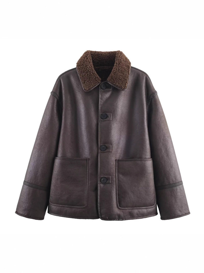 Womens Cozy Casual Double-Sided Leather-and-Fur All-in-One Coat For Warmth And Style