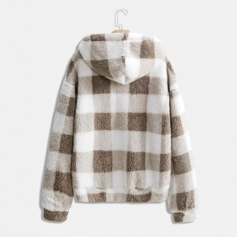 Fashionable Casual Zip-up Plush Hoodie With Long Sleeves